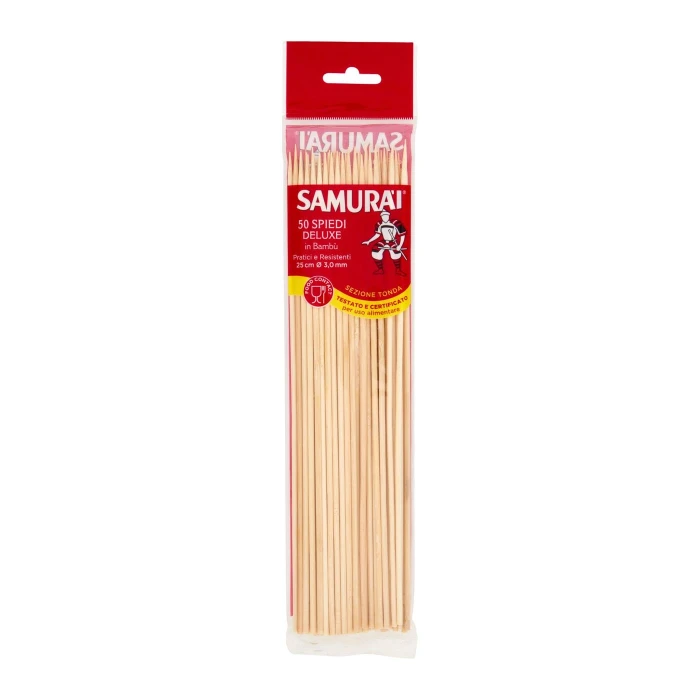 Samurài Spiedi Deluxe in Bambù Sezione Tonda 25 cm Ø 3,0 mm 50 pz