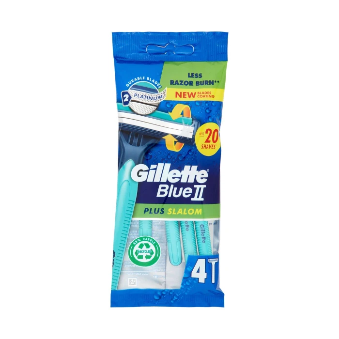 Gillette Blue II Plus Slalom Rasoio da Uomo Usa e Getta a 2 Lame con Testina Oscillante, 4 Rasoi