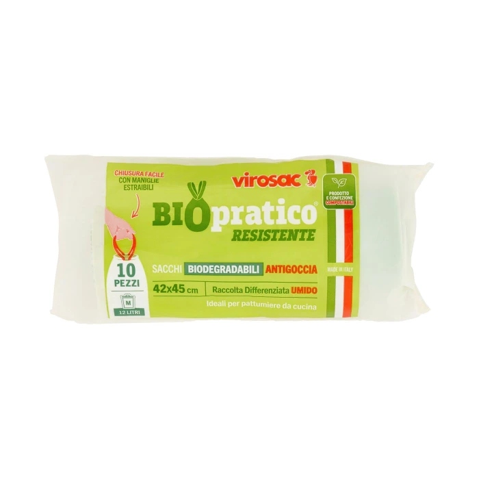 virosac Biopratico Resistente Sacchi Biodegradabili Antigoccia 42x45 cm 12 Litri M 10 pz