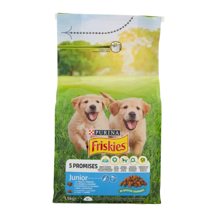 PURINA FRISKIES Cane Junior Con Pollo e Verdure e con Latte 1,5 Kg