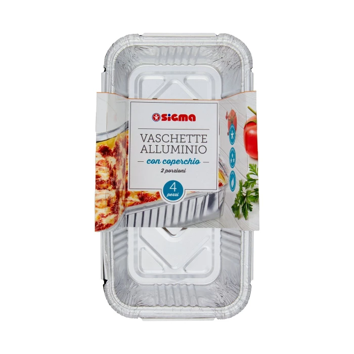 Sigma Vaschette Alluminio con coperchio 2 porzioni 4 pz