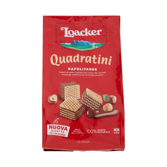 Loacker Wafer Quadratini Napolitaner con crema alle nocciole 100% italiane tostate wafers 125 g