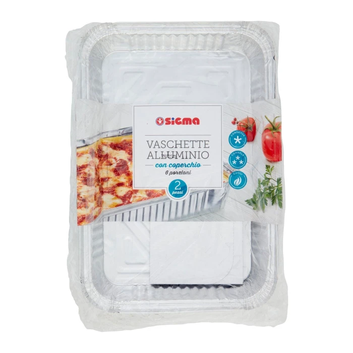 Sigma Vaschette Alluminio con coperchio 6 porzioni 2 pz
