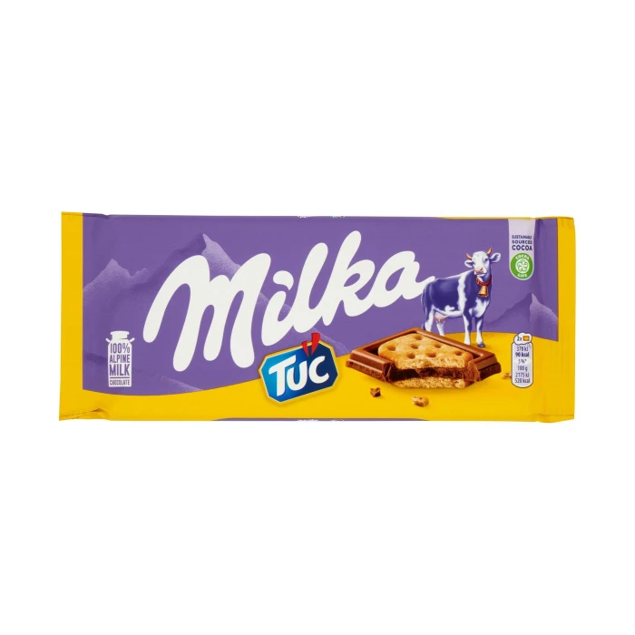 Milka Tuc Sandwich, tavoletta di cioccolato al latte 100% Alpino con Tuc Cracker - 87g