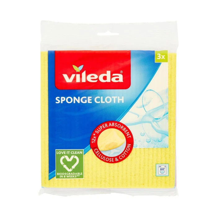 Vileda Panno spugna 100% naturale biodegradabile, composto da cellulosa e 30% cotone riciclato 3 pz