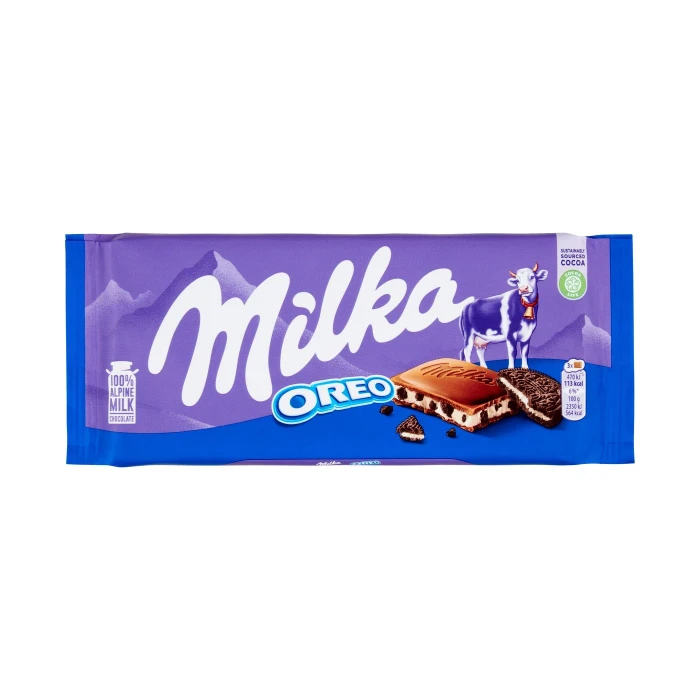 Milka Oreo, tavoletta di cioccolato al latte 100% alpino ripieno di crema Oreo - 100g