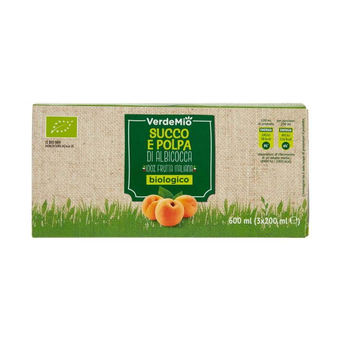 VerdeMio Succo e Polpa di Albicocca biologico 3 x 200 ml
