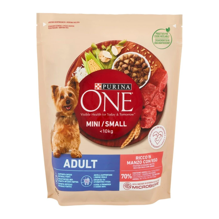 PURINA ONE Mini/Small Adult Ricco in Manzo con Riso 800 g