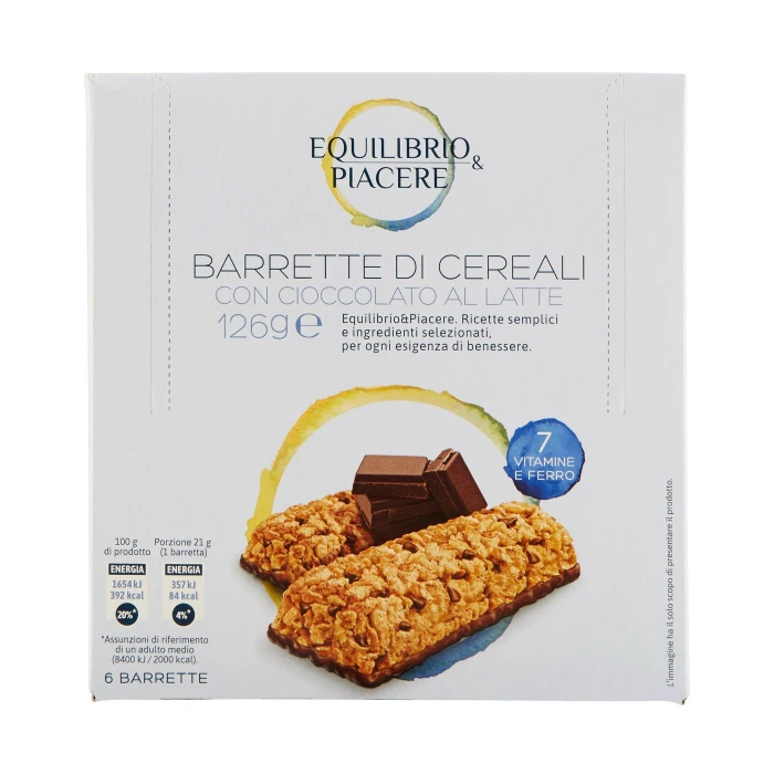 Equilibrio & Piacere Barrette di Cereali con Cioccolato al Latte 126 g