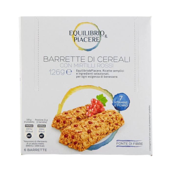 Equilibrio & Piacere Barrette di Cereali con Mirtilli Rossi 6 x 21 g