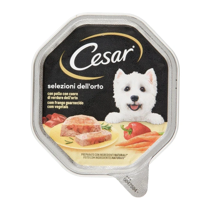 Cesar Selezioni dell'Orto Cibo Umido Cane in Vaschetta con Pollo e Cuore di Verdure dell'Orto 150 g