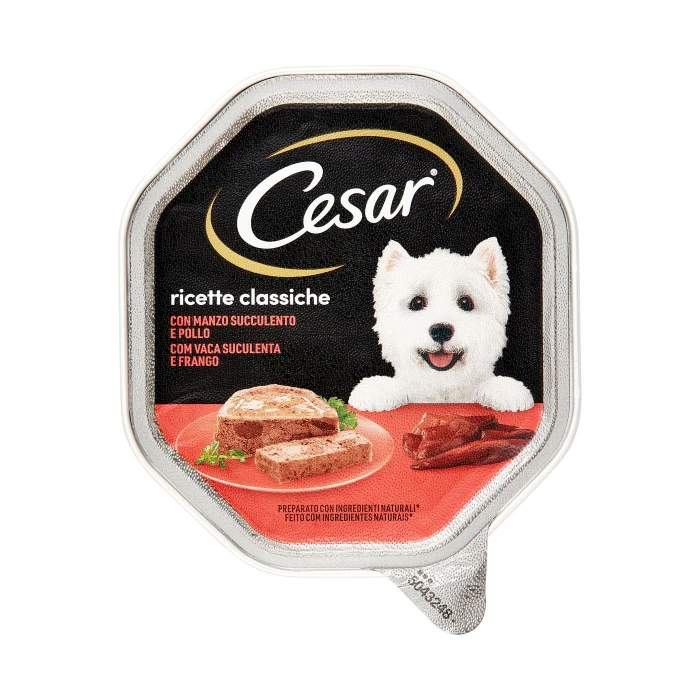 Cesar Ricette Classiche Cibo Umido Cane in Vaschetta con Manzo Succulento e Pollo 150 g