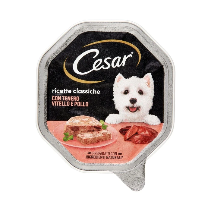 Cesar Ricette Classiche Cibo Umido Cane in Vaschetta con Tenero Vitello e Pollo 150 g