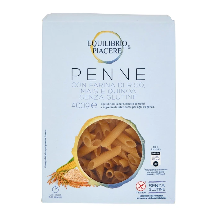 Equilibrio & Piacere Penne con Farina di Riso, Mais e Quinoa Senza Glutine 400 g