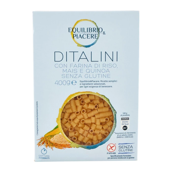 Equilibrio & Piacere Ditalini con Farina di Riso, Mais e Quinoa Senza Glutine 400 g