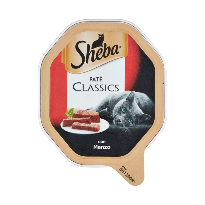 Sheba Paté Classics Cibo Umido Gatto in Vaschetta con Manzo 85 g