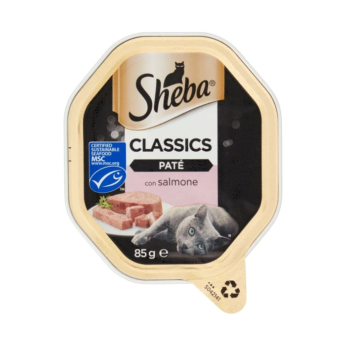 Sheba Paté Classics Cibo Umido Gatto in Vaschetta con Salmone 85 g