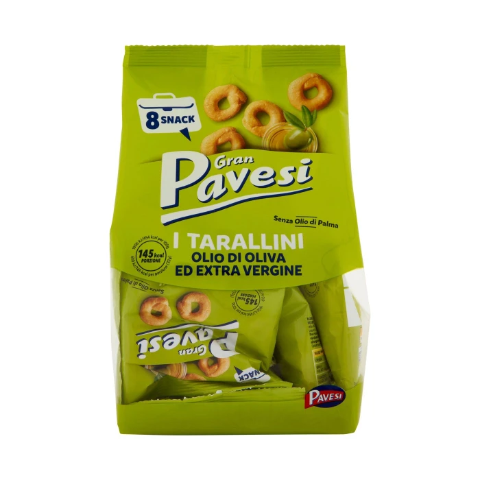 Gran Pavesi Snack Tarallini Olio di Oliva ed Extra Vergine, Senza Olio di Palma, 8 Pacchetti 256g