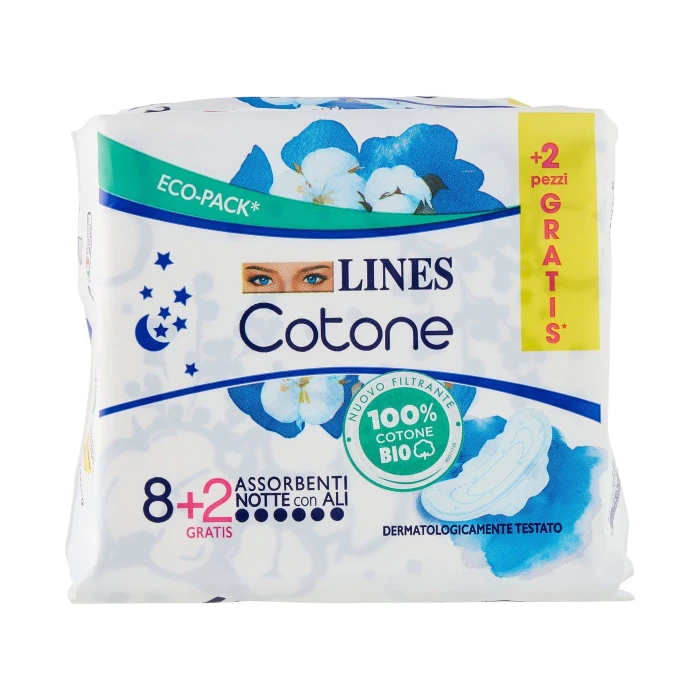 Lines Cotone Assorbenti Notte con Ali 8+2 pz
