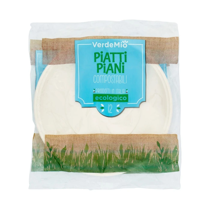 VerdeMio Piatti Piani Compostabili ecologico 12 pz