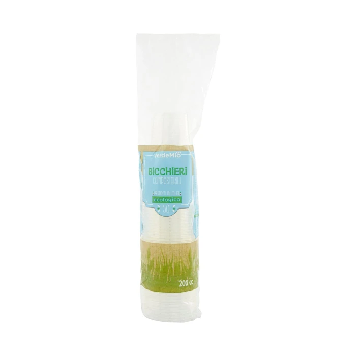 VerdeMio Bicchieri Compostabili 200 cc ecologico 50 pz