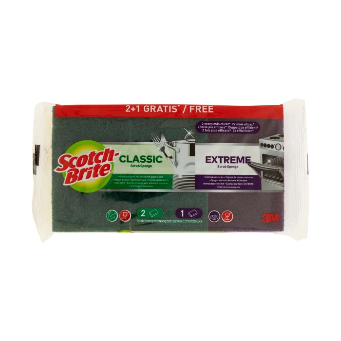 Scotch-Brite Classic Scub Sponge 2 pz + Extreme Scrub Sponge 1 pz