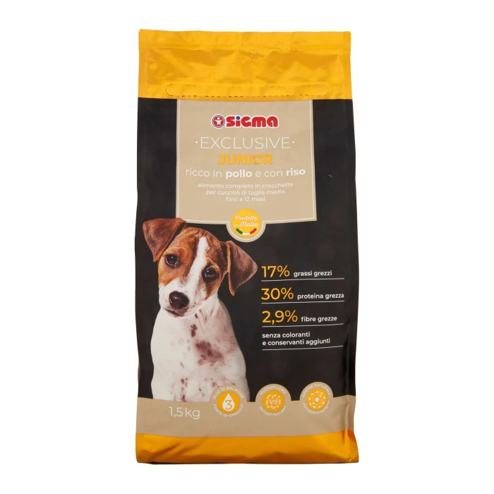 Sigma Exclusive Crocchette Cane Junior Ricco in pollo e con riso 1,5 kg