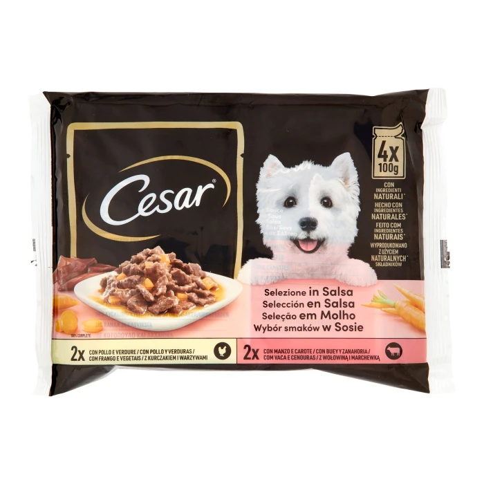 Cesar Cibo Umido Cane in Buste Selezione in Salsa 4 x 100 g