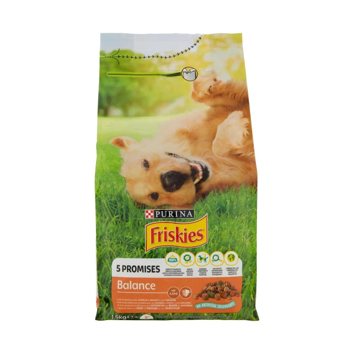 PURINA FRISKIES Cane Balance con un gustoso mix di Pollo e Manzo e con verdure 1,5 kg