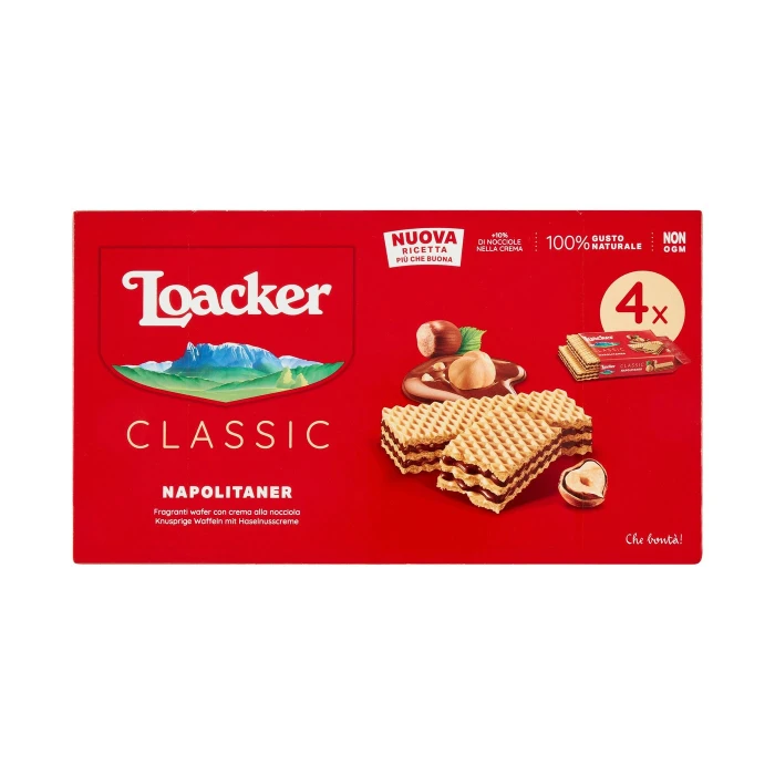 Loacker Wafer Classic Napolitaner Wafers con crema alla nocciola, nocciole 100% italiane 4 x 45 g