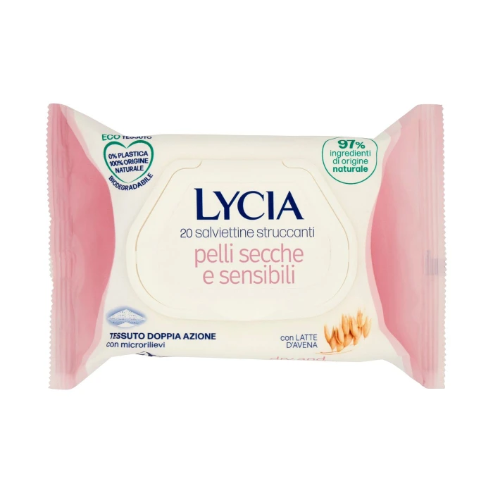 Lycia salviette struccanti pelli secche e sensibili con Latte d'Avena 20 pz