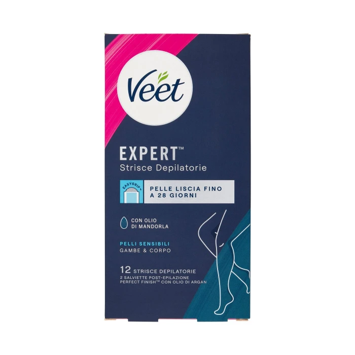 Veet Expert Strisce Corpo Pelli Sensibili, 12 strisce