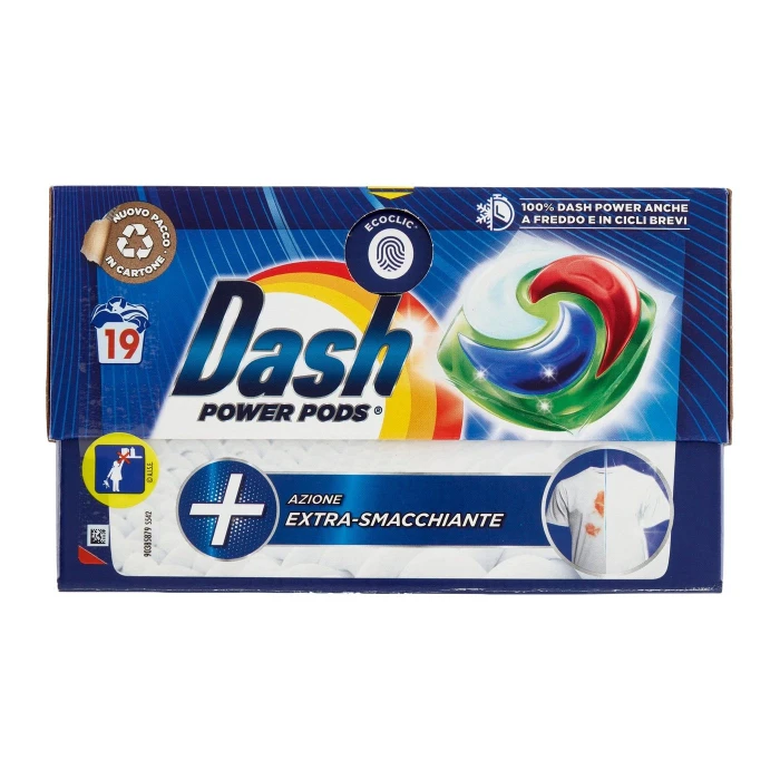 Dash Power Pods Detersivo Lavatrice In Capsule, Azione Extra-Smacchiante, 19 Lavaggi 488,3 g