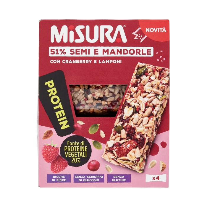 Misura Protein 51% Semi e Mandorle con Cranberry e Lamponi 4 x 30 g