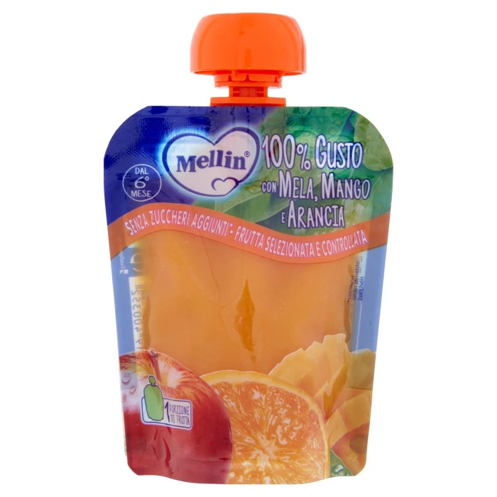 Mellin Merenda di Frutta 100% Arancia e Mango Pouch 90 g