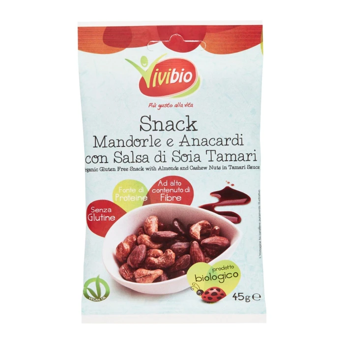 Vivibio Snack Mandorle e Anacardi con Salsa di Soia Tamari 45 g