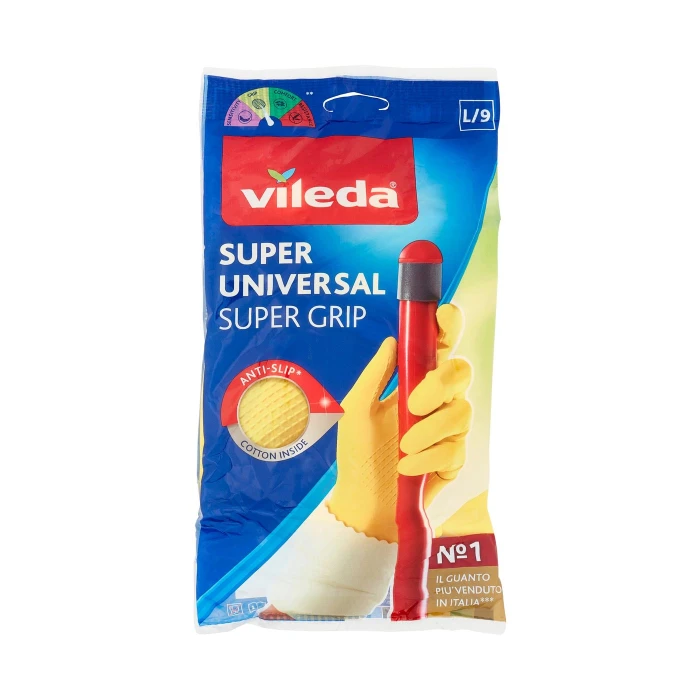 Vileda guanti casalinghi Super Universal in lattice, super grip antiscivolo, taglia L