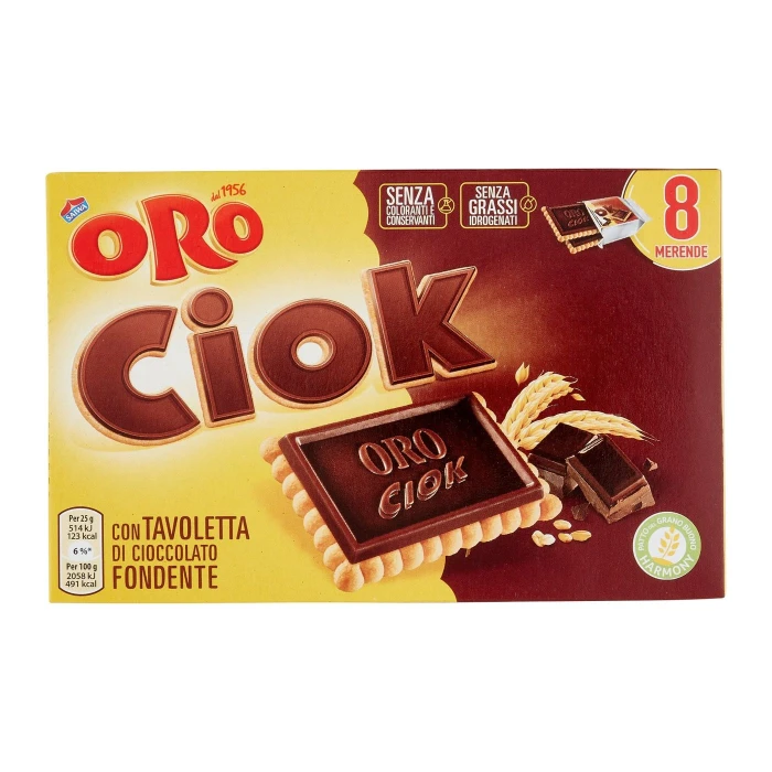 Oro Ciok biscotto con Tavoletta di Cioccolato fondente - 8 x 25 g