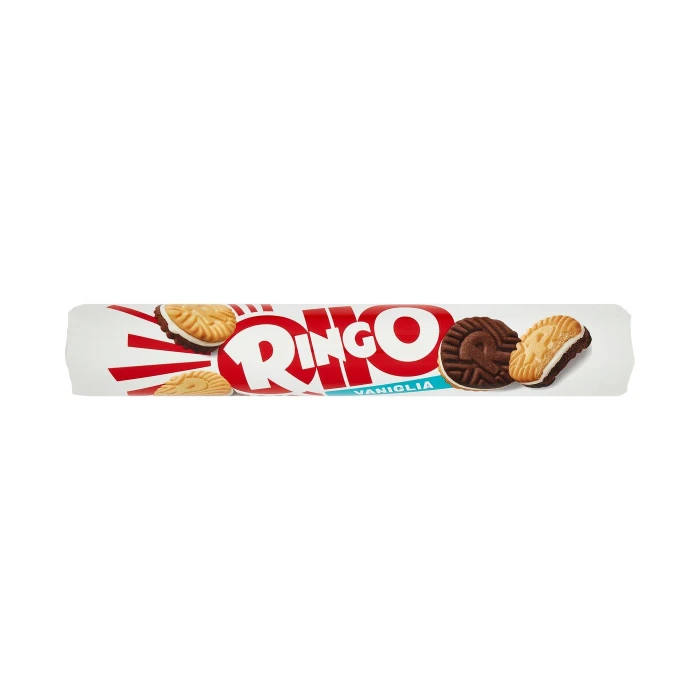 Ringo Vaniglia Biscotti Farciti con Crema Vaniglia Snack Merenda Tubo 165g