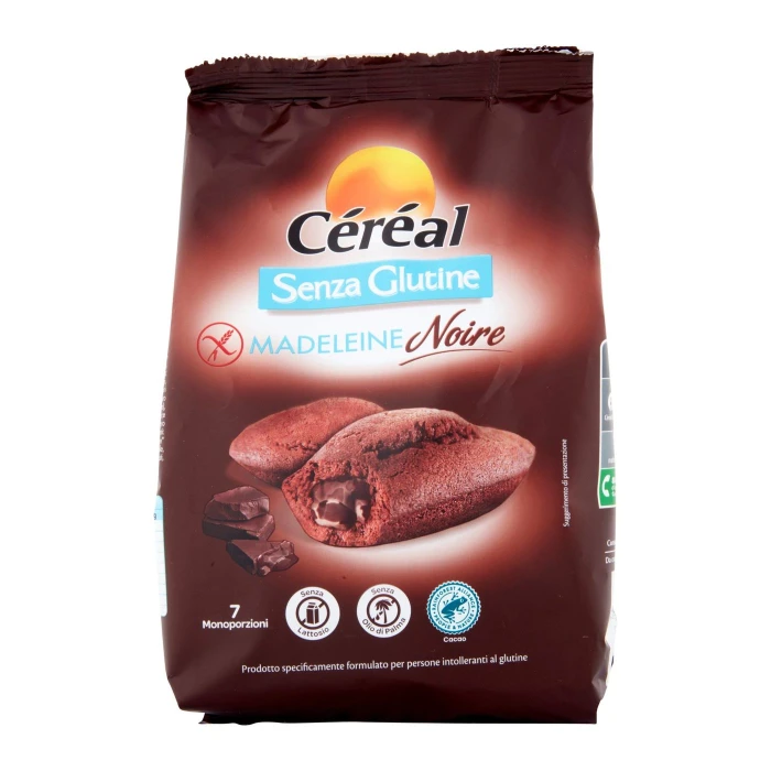 Céréal Senza Glutine Madeleine Noire, Merendine Senza lattosio, Senza olio di Palma, monodose - 200g