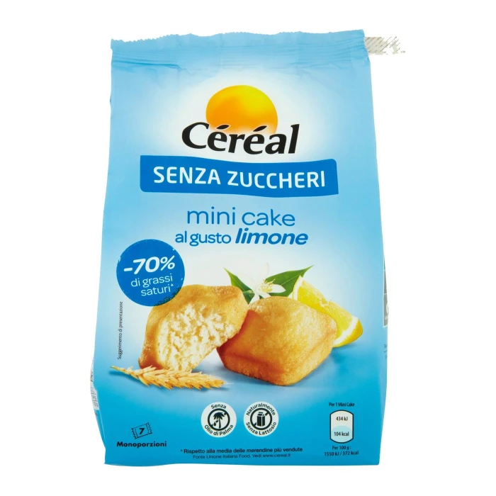 Céréal, Mini Cake gusto Limone, Senza Zuccheri, Senza Lattosio, Senza Olio di Palma - 7x28 g