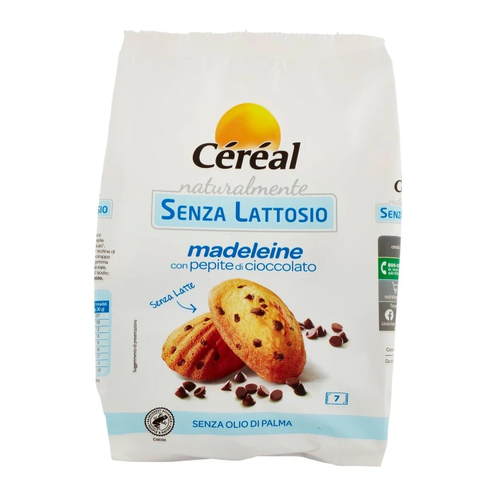 Céréal Senza Lattosio Madeleine con Pepite di Cioccolato, 7 Merendine senza glutine, 210g