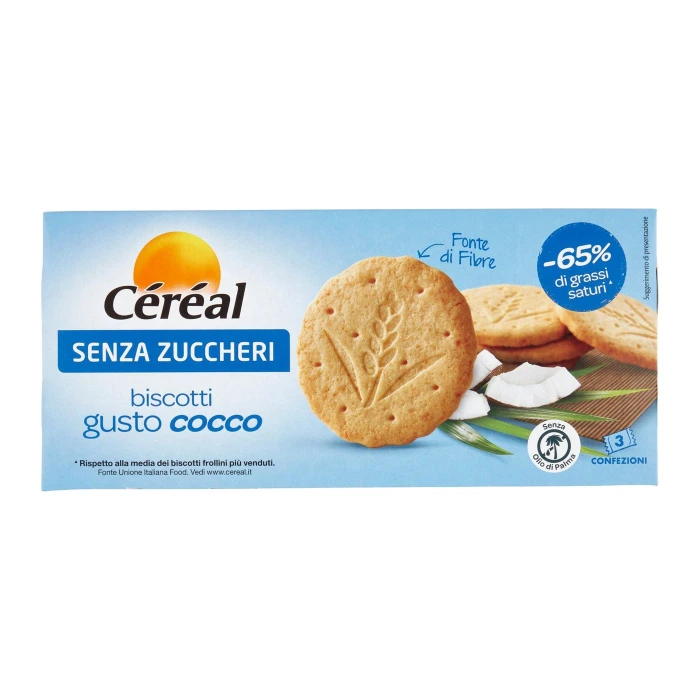 Céréal, Biscotti gusto Cocco, Senza Zuccheri, Fonte di Fibre, Senza Olio di Palma, 3 Pack - 132 g