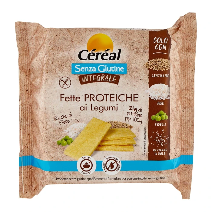 Céréal, Fette Proteiche ai Legumi, Integrali, Senza Glutine, Senza Lievito, Ricche di Fibre - 100 g