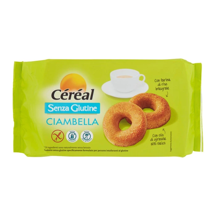 Céréal Senza Glutine Ciambella con Farina di Riso integrale, Merendine senza lattosio, 4 per 50g