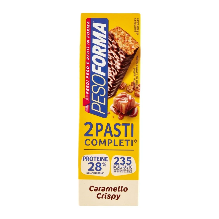 Pesoforma Barrette 2 Pasti, sostitutive del pasto, gusto Caramello Crispy, 235 kcal a pasto, 2 x 60g