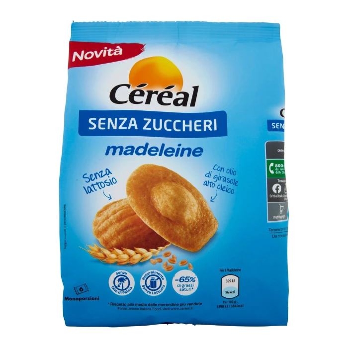 Céréal Senza Zuccheri Madeleine, senza Lattosio, senza Olio di Palma (6 monoporzioni) - 150g