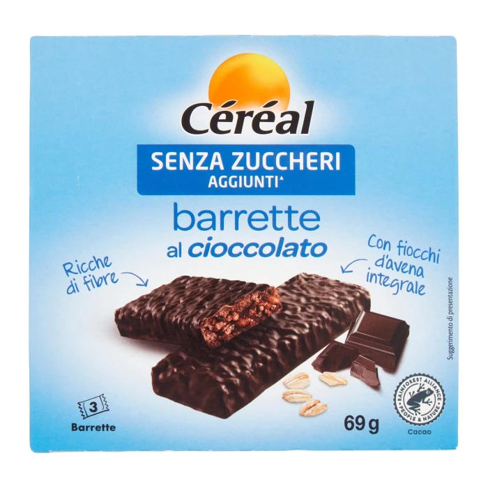 Céréal Senza Zuccheri Aggiunti* Barrette al Cioccolato, con Fiocchi di Avena Integrale - 69g