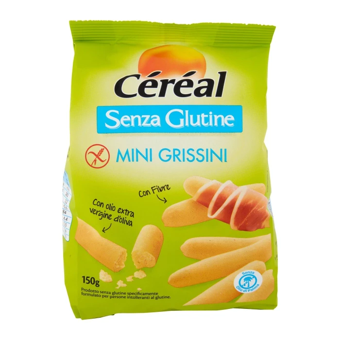 Cèrèal senza glutine Mini Grissini, con Fibre, Con olio EVO, Senza olio di palma - 150g